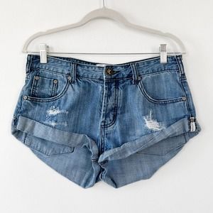 One Teaspoon Blue Distressed Denim Shorts